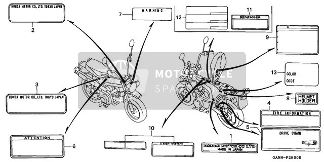 Honda ST70 1994 Warnungsetikett für ein 1994 Honda ST70